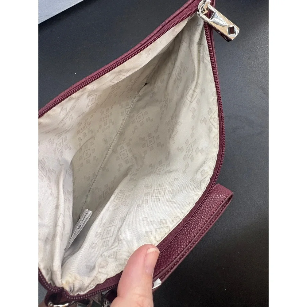 Jewell by Thirty-One Burgundy Faux Leather Floral Embroidered Wristlet Clutch